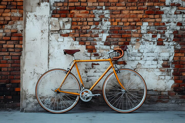 Photo Golden Bicycle Brick Wall Urban Scene