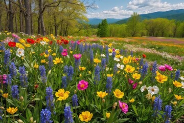 Obraz premium Colorful Spring Wildflower Landscape in Full Bloom