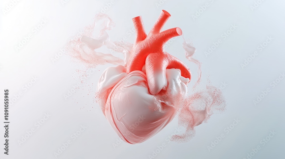Aufkleber a stylized 3d rendering of a human heart with fluid effects.