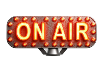 Vintage illuminated studio On Air sign isolated on a white background