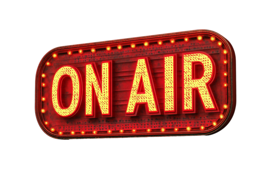 Vintage illuminated studio On Air sign isolated on a white background