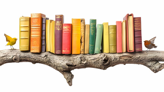 Photo Books on a Branch with Birds - Powered by Adobe