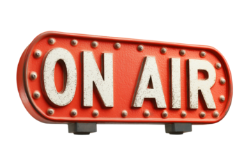 Vintage illuminated studio On Air sign isolated on a white background