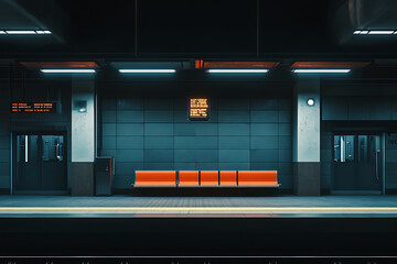 Obraz premium Futuristic Subway Station: A Modern Architectural Design. Sleek lines, vibrant colors, and a sense of anticipation fill this digital artwork, capturing the essence of urban transit.