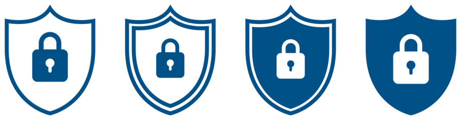 Security shield blue icons set. Shield lock icon or security shield protection icons. Vector illustration
