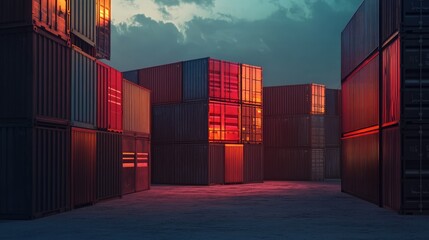 Fototapeta premium Shipping yard, cargo containers, container box shipping
