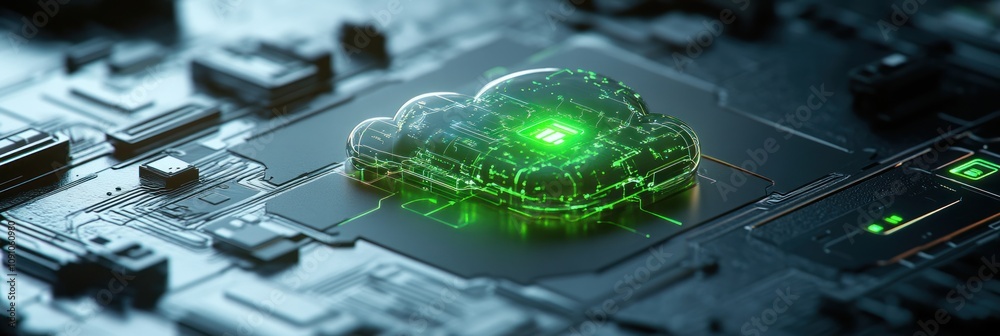 Aufkleber A digital cloud symbol on a circuit board, representing cloud computing technology.