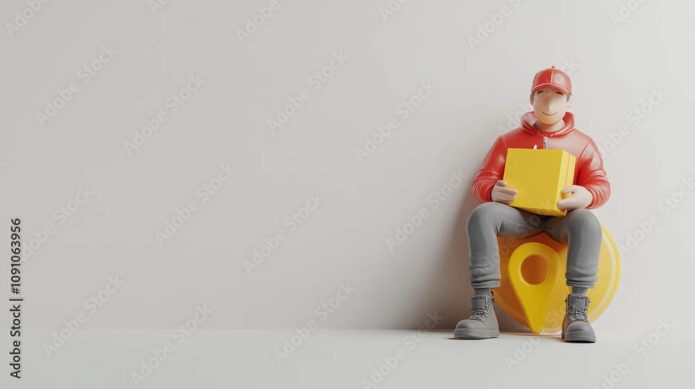 Aufkleber a 3d character in casual attire reading a book while sitting on a stylized object.
