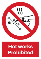 ISO prohibition safety signs sentence case text_hot works prohibited_portrait size a4/a3/a2/a1