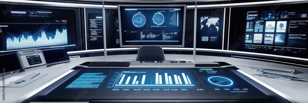 Aufkleber Modern control room with digital displays and data analytics tools.