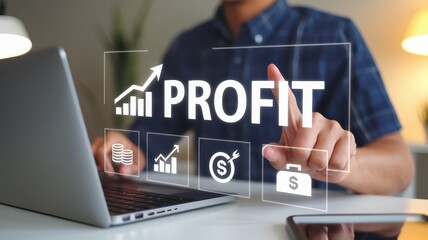 Fototapeta premium Businessman Analyzing Profit Growth Graph on Laptop in Office Workplace