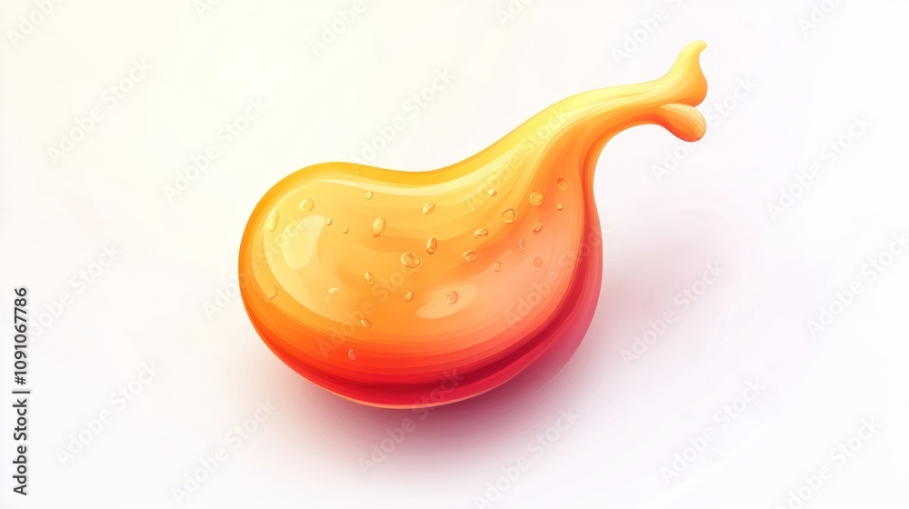 Poster a stylized, glossy orange blob resembling a droplet or abstract shape.