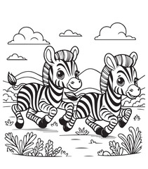 Obraz premium Cute zebra race run illustration coloring design