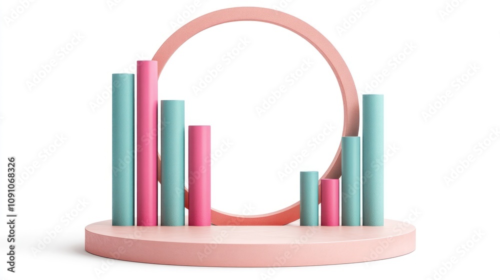 Poster A modern display featuring colorful geometric shapes in a minimalist setting.