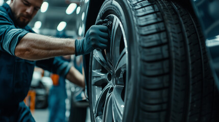 Auto Repair Garage with Mechanics Working on Vehicle Maintenance