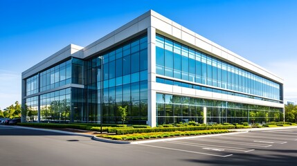 Fototapeta premium A photo of an office building in San Diego, with white and gray exterior colors, rectangular windows on the side, with glass panes