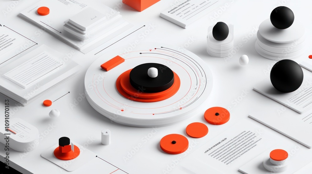 Aufkleber Abstract composition of geometric shapes and text elements in a modern design layout.