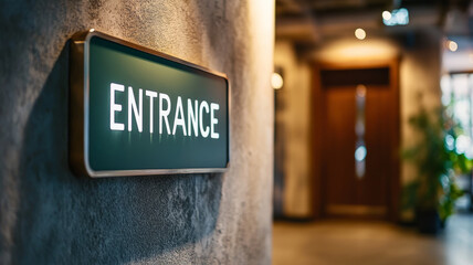 Obraz premium Entrance sign inside a building hallway