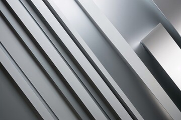 Obraz premium Stunning Grey and White Backdrop with 3D Geometric Stripes and Soft Silver Gradient Design