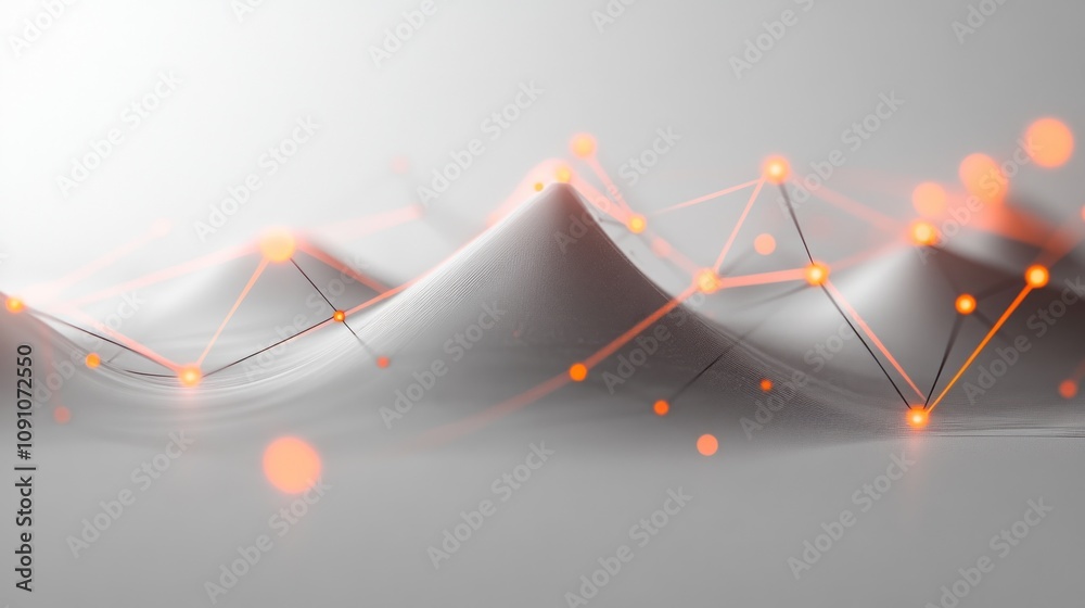 Poster Abstract representation of waves with connected nodes, symbolizing data or network flows.