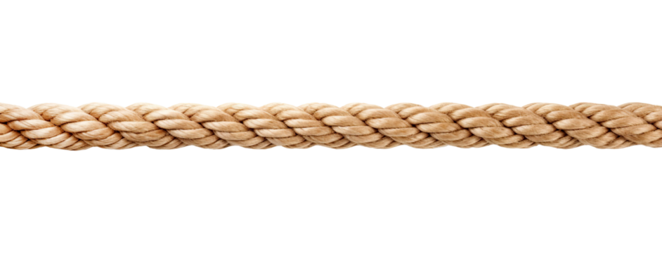 Thick braided rope, hawser, twisted cordage made of natural fibers isolated cutout on transparent or white background.