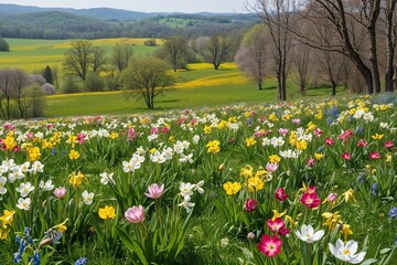 Obraz premium Vibrant Spring Meadow Filled with Colorful Flowers