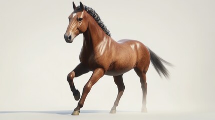 Obraz premium A majestic brown horse gracefully galloping, showcasing its strength and beauty in a dynamic pose.