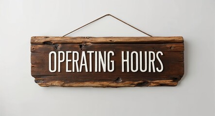 operating hours lettering on medieval ancient sign wooden board on plain white background