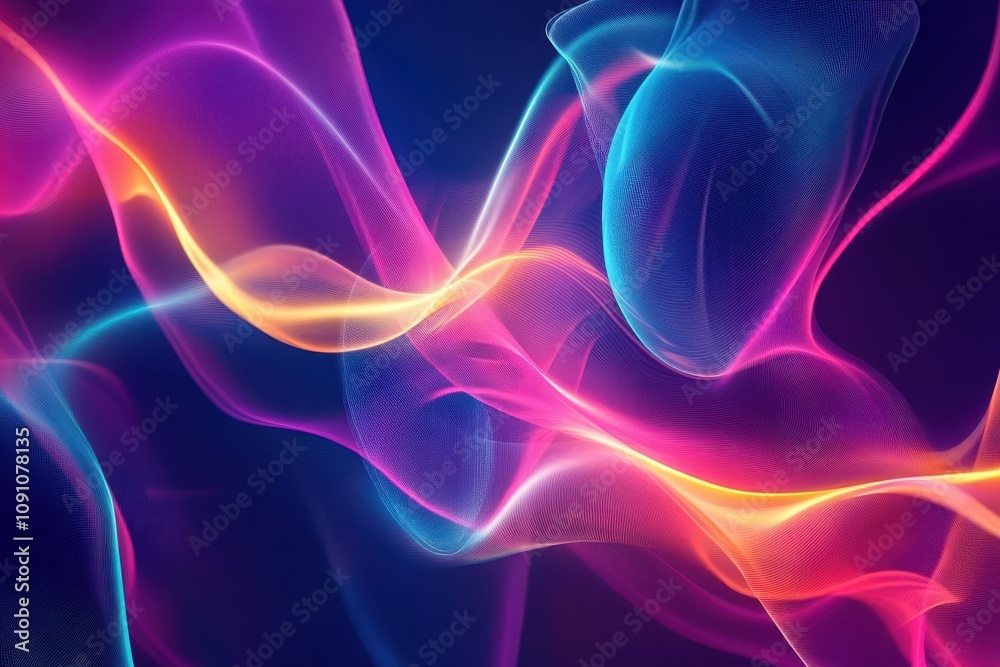 Poster soft blending of neon colors creating abstract waves in a hypnotic display of light and motion for b
