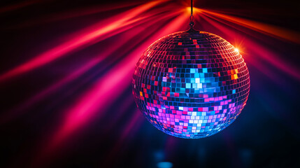 Disco ball. Party lights. Purple and blue shiny disco ball