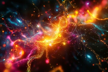 Fototapeta premium An abstract representation of synaptic connections with vibrant colors and glowing patterns.