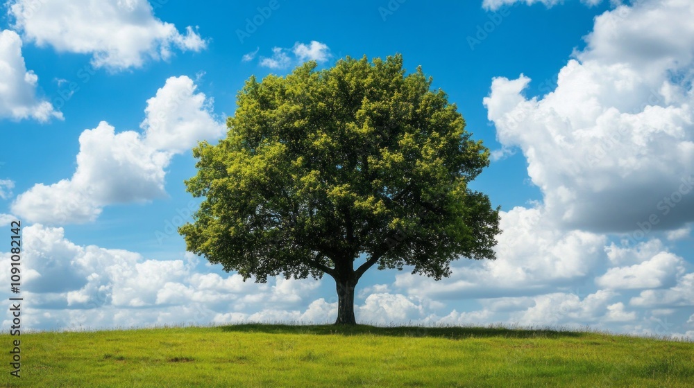 Aufkleber a large tree stands in a field of grass