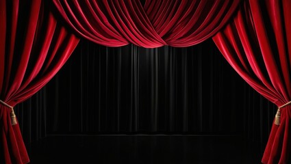 Fototapeta premium Red stage curtain, photo, isolated on blackbackground