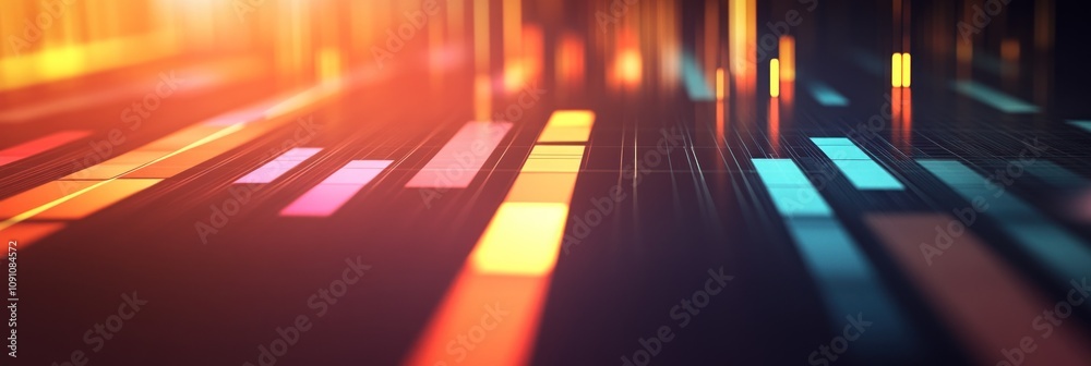 Poster A vibrant abstract representation of data visualization with colorful bars and lines.