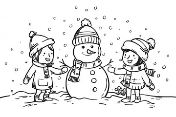 Fototapeta premium Festive Christmas coloring page with Santa, gifts, and holiday decorations.