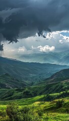 Fototapeta premium Majestic dagestani mountain range under stormy skies a striking display of nature s power