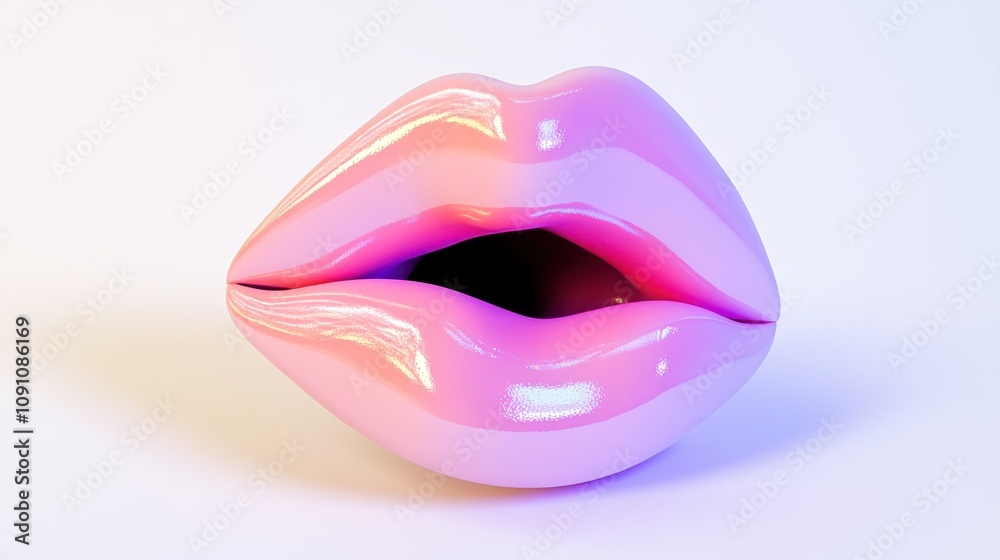 Poster a stylized 3d rendering of glossy, colorful lips with an open mouth.