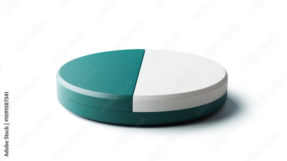Poster a two-toned circular object with one half teal and the other half white.
