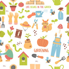 Seamless pattern garden hand drawn design