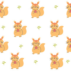 Seamless pattern character garden squirrel hand drawn