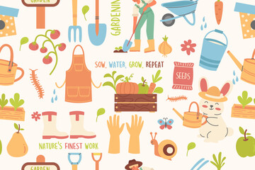 Seamless pattern garden farm  hand drawn