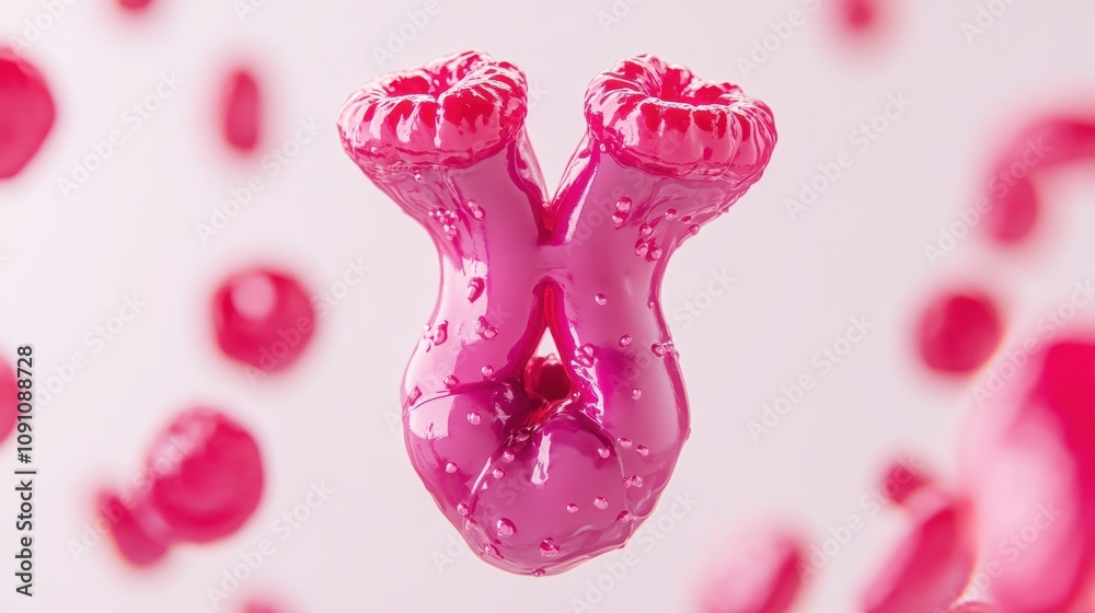 Poster Abstract pink shapes resembling organic forms, possibly representing cells or biological structures.