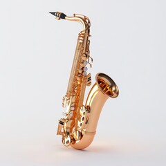 Naklejka premium A Gold Tenor Saxophone Stands Against A White Background