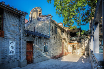 Guangzhou city, Guangdong, China. The Pioneer community in Panyu, Shiqiao, is outstanding in combination of Chinese Lingnan and Western styles, undergoing restoration as cultural heritage. 