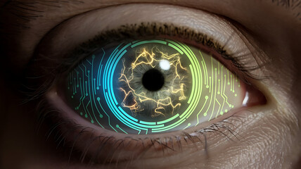 Futuristic blue and green digital eye