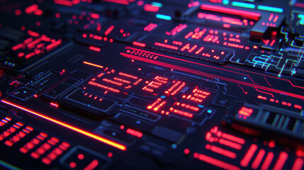 Obraz premium Glowing data visualization with neon circuits and digital patterns