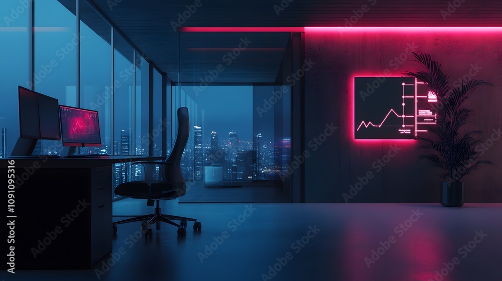 Poster a minimalist office showing a 3d glowing roadmap of milestones and 2d animated highlights. 4k resolu