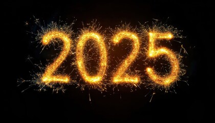 Celebratory New Year 2025 with Golden Sparklers and Fireworks