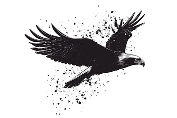 Fototapeta premium A stylized illustration of an eagle in flight with splatter effects.