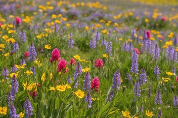 Breathtaking Wildflower Meadow Blossoming in Springtime Landscape